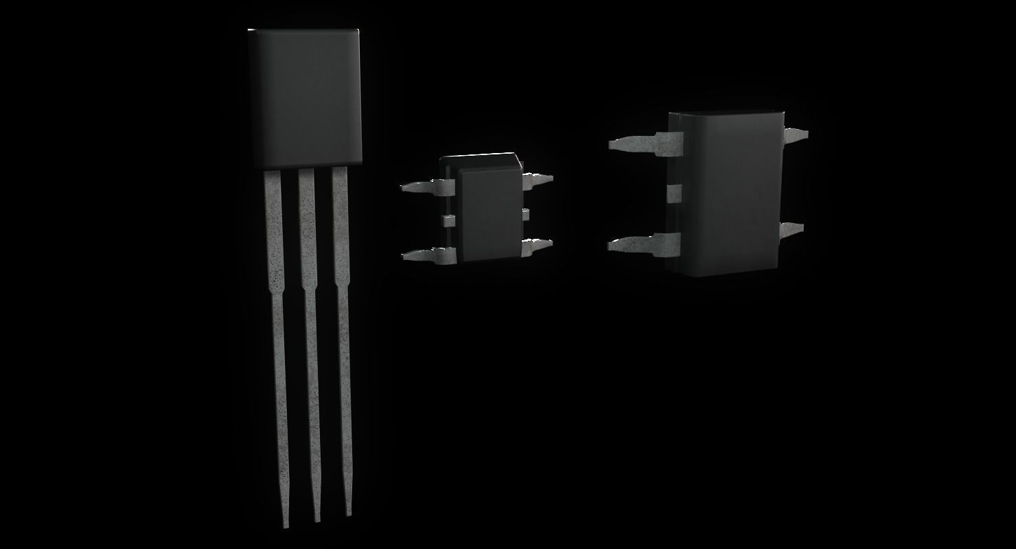 Transistors four electronic components Low-poly 3D model_3