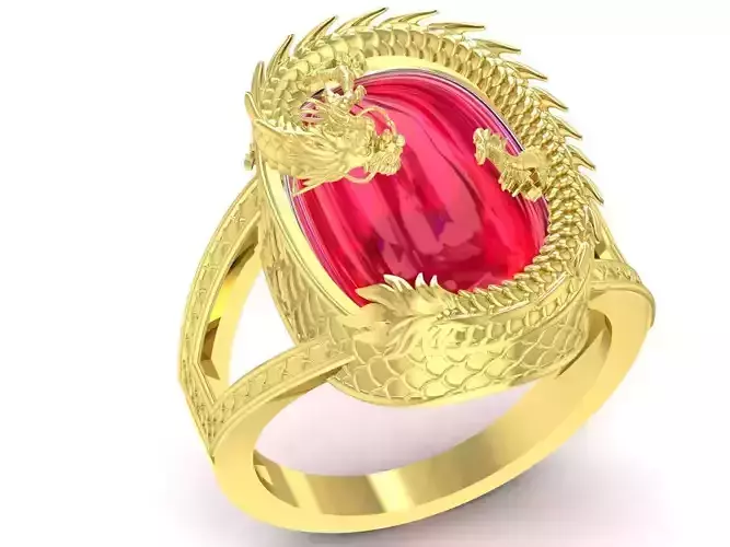 fengshui lucky china dragon hold oval ruby ring 3339