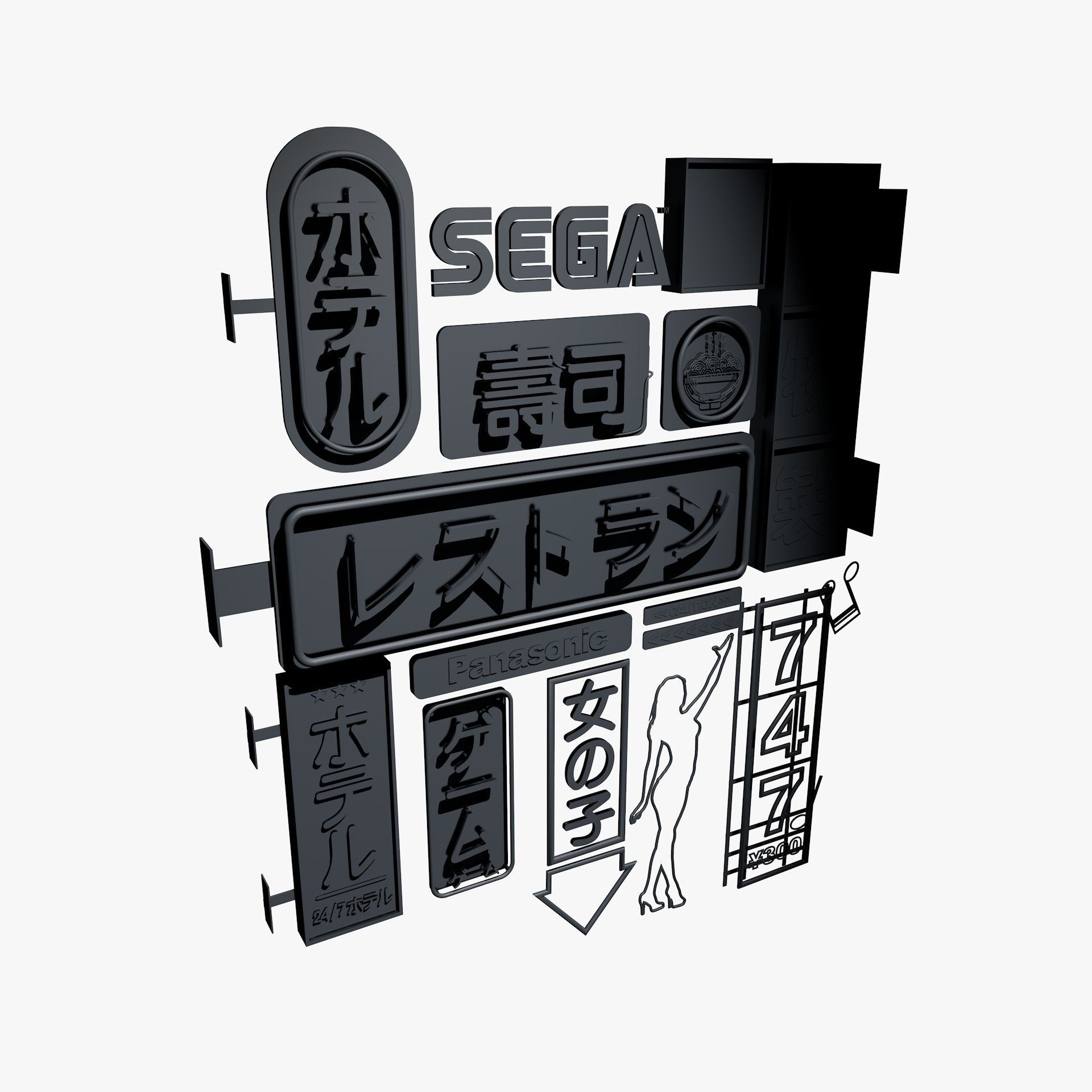 14 Sci-Fi Neon Signs Cyberpunk Collection Pack Vol 1 Low-poly 3D model_10
