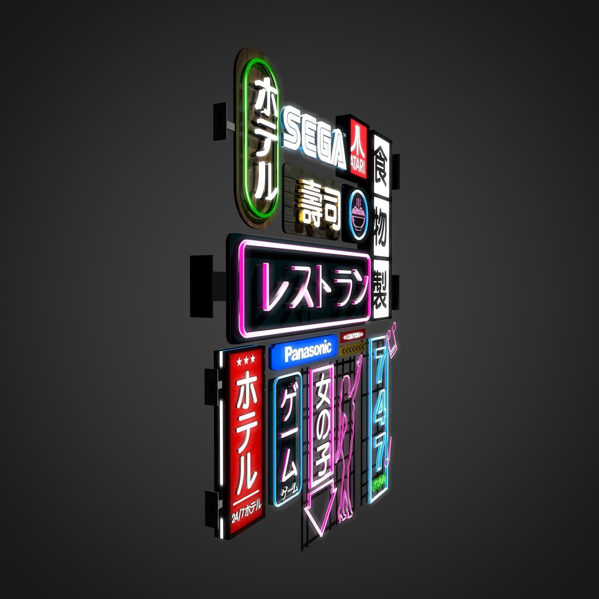 14 Sci-Fi Neon Signs Cyberpunk Collection Pack Vol 1 Low-poly 3D model_7