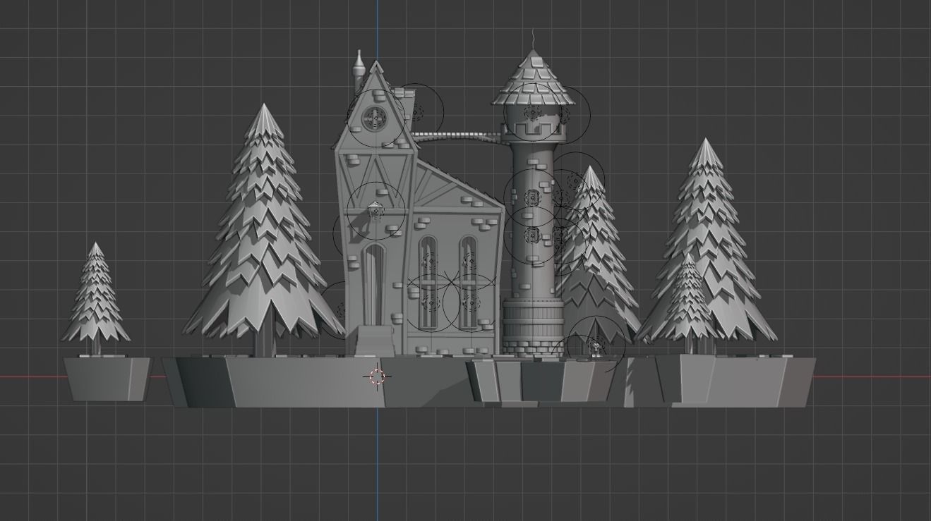 House on a floating island 3D model Blender low-poly Low-poly 3D model_5