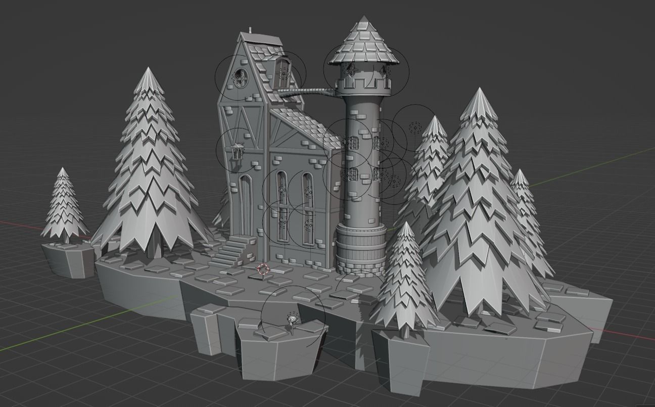 House on a floating island 3D model Blender low-poly Low-poly 3D model_4