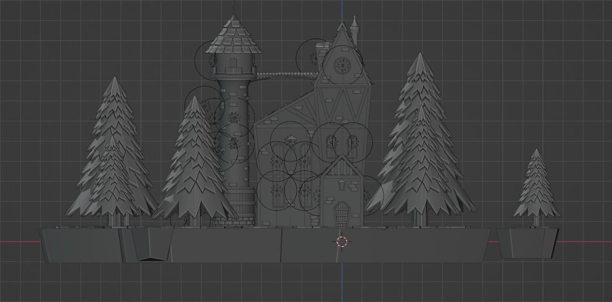 House on a floating island 3D model Blender low-poly Low-poly 3D model_9