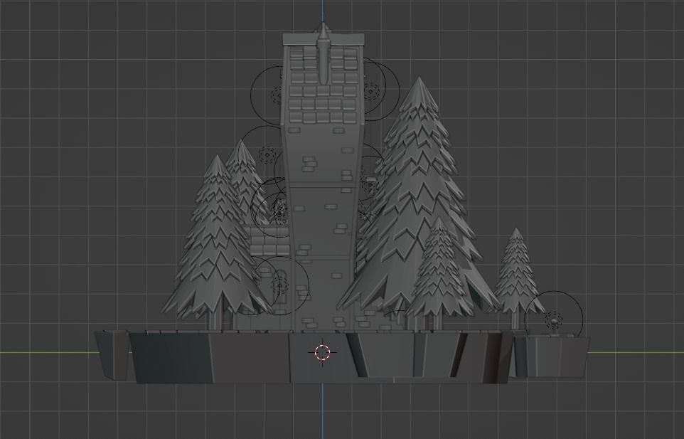 House on a floating island 3D model Blender low-poly Low-poly 3D model_7