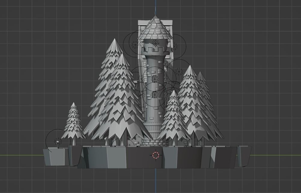 House on a floating island 3D model Blender low-poly Low-poly 3D model_6