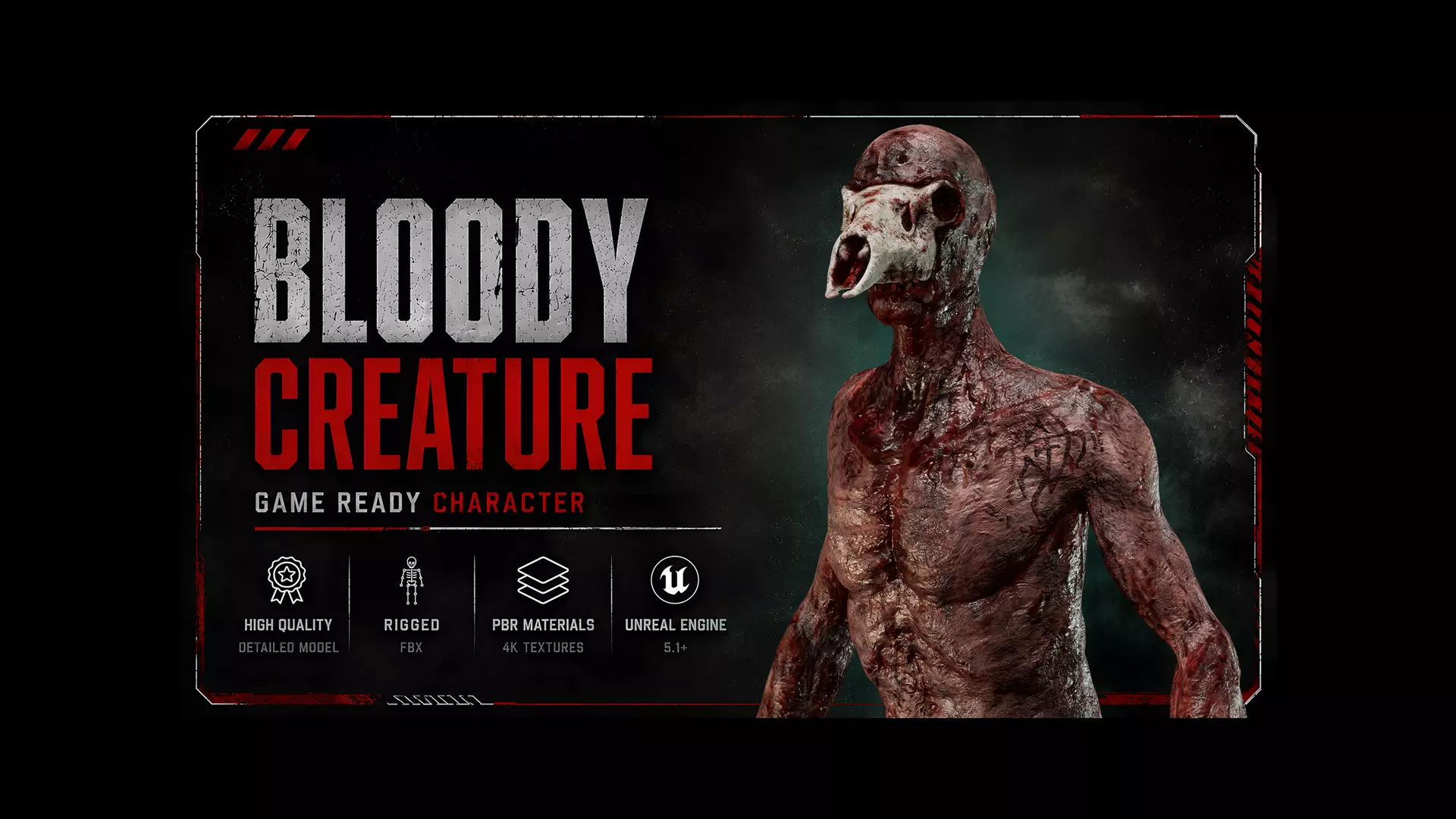 Low Poly Epic Skeleton Bloody Creature Low-poly 3D model