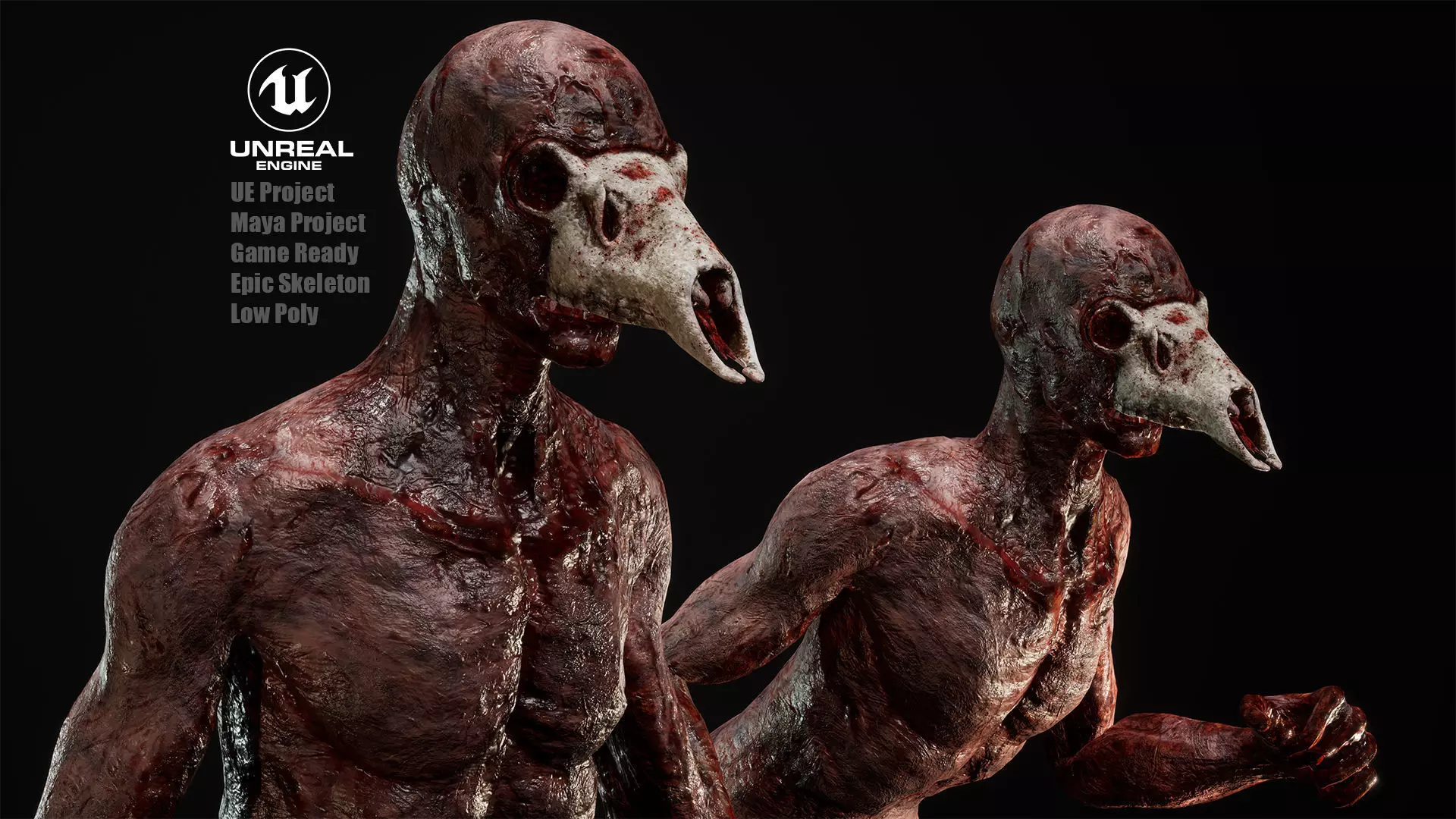 Low Poly Epic Skeleton Bloody Creature Low-poly 3D model_0