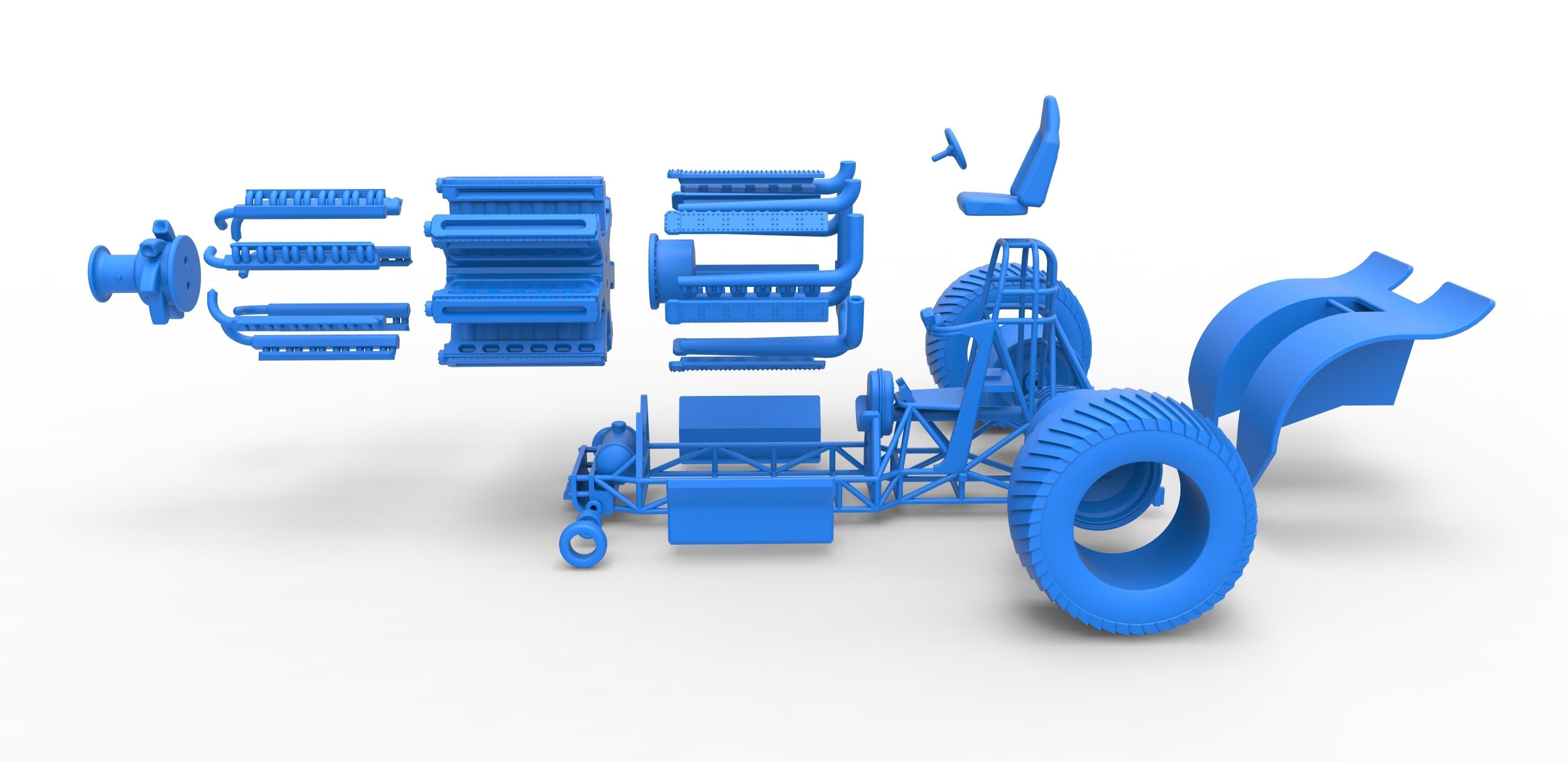 Pulling tractor 42 cylinder Radial engine Scale 1 to 25 3D print model_31