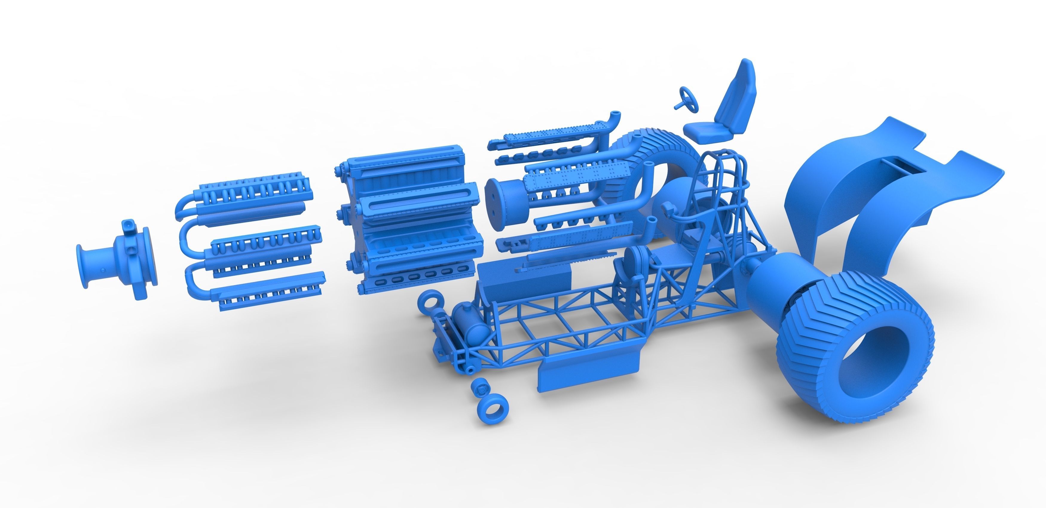 Pulling tractor 42 cylinder Radial engine Scale 1 to 25 3D print model_28