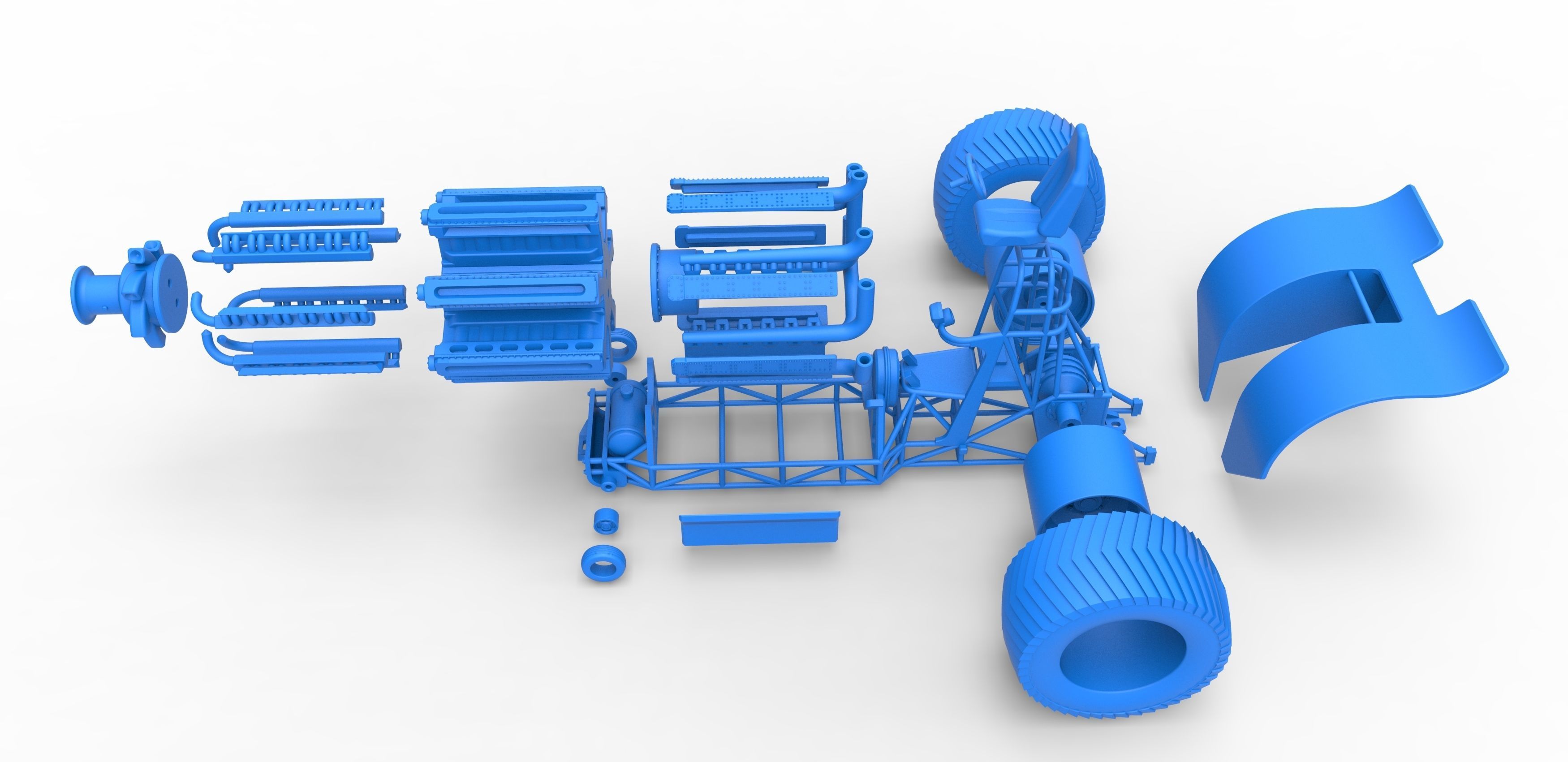 Pulling tractor 42 cylinder Radial engine Scale 1 to 25 3D print model_32