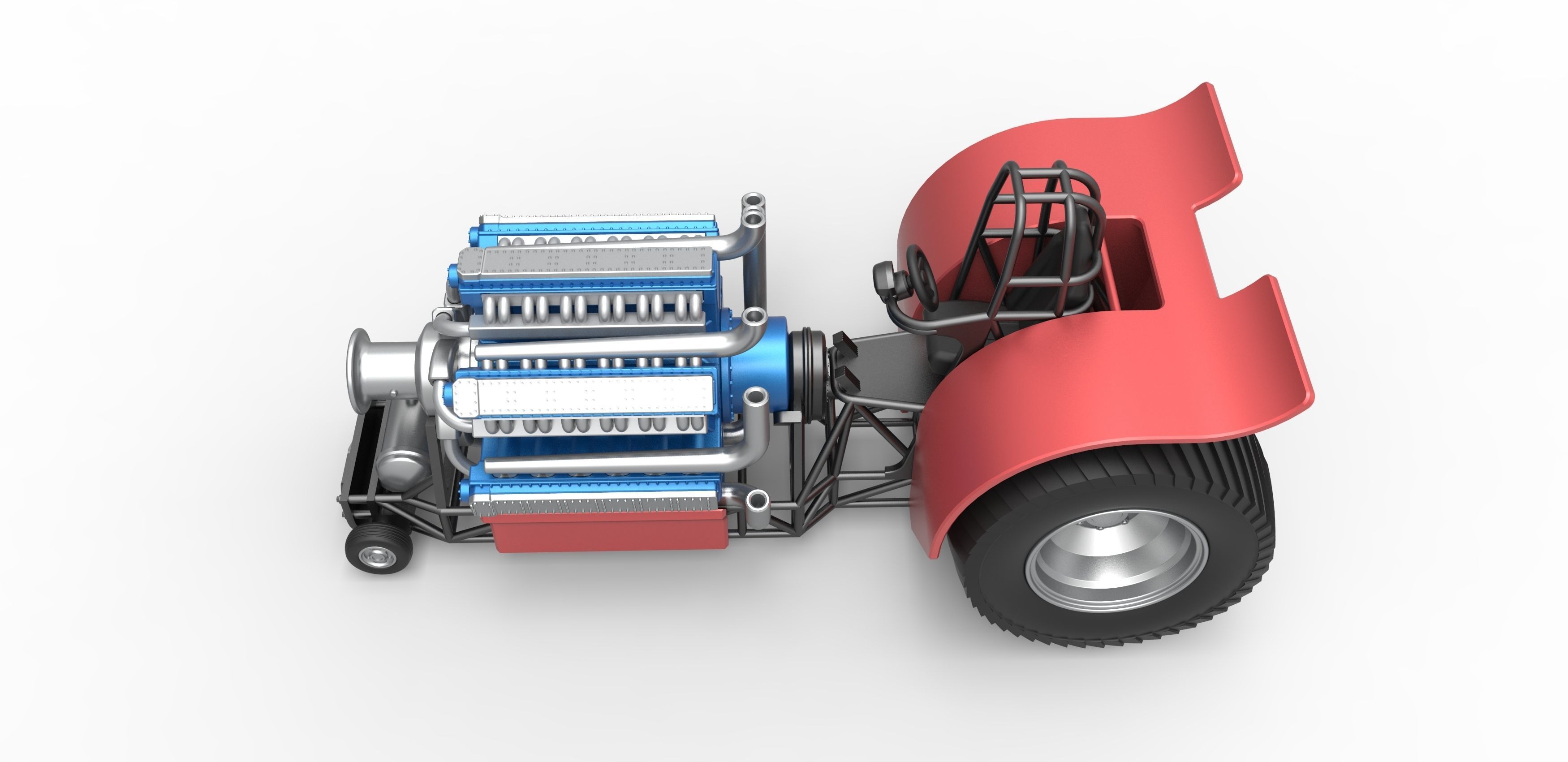 Pulling tractor 42 cylinder Radial engine Scale 1 to 25 3D print model_9