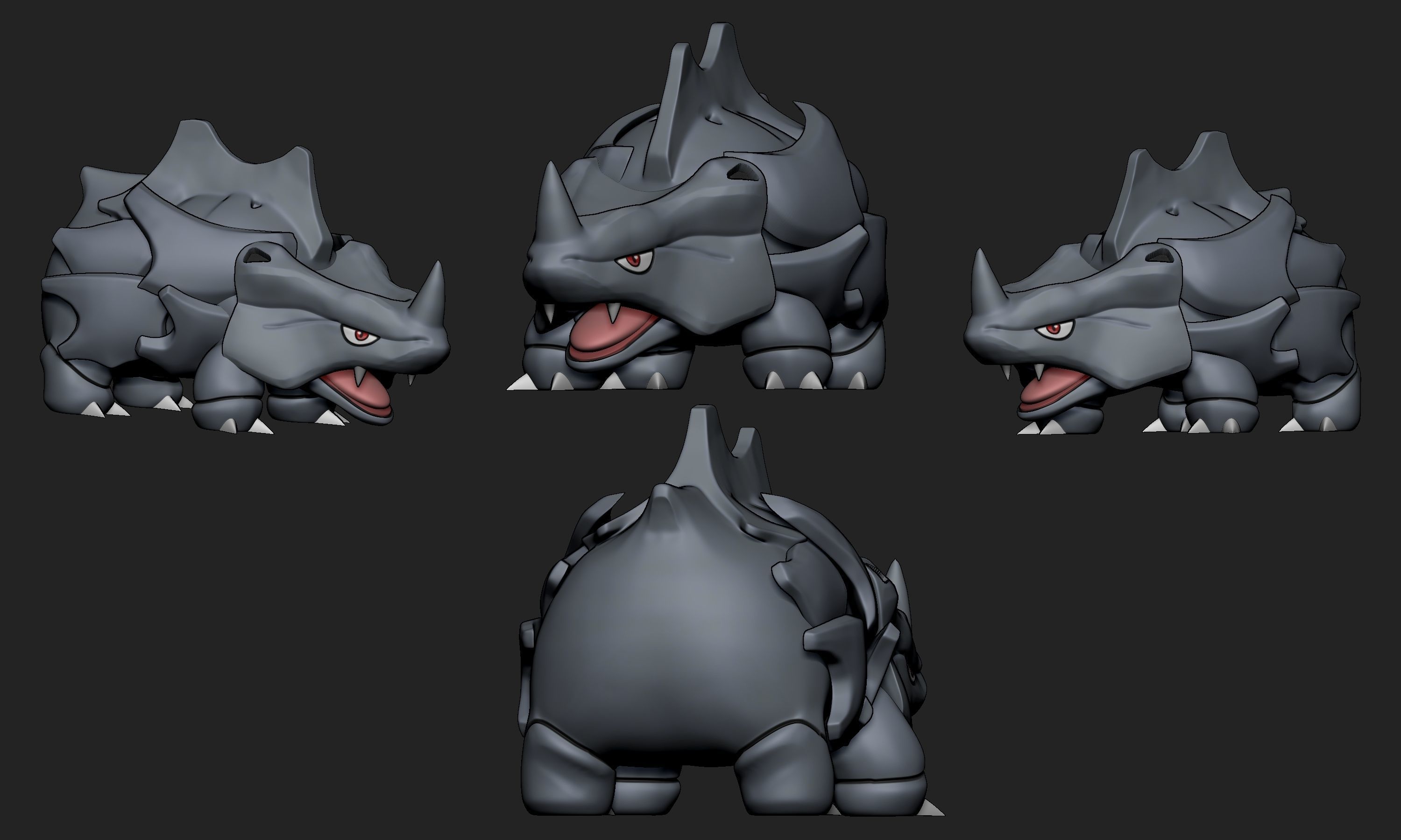 Pokemon - Rhyhorn with 2 different poses 3D print model_7