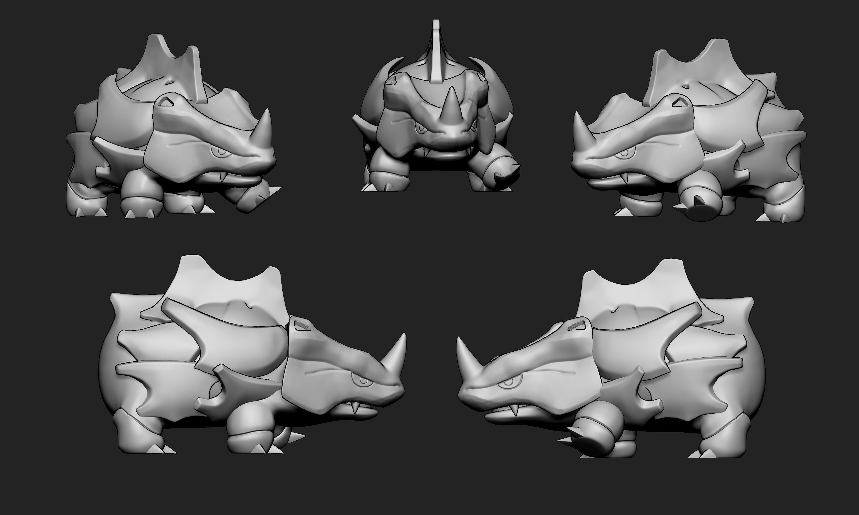 Pokemon - Rhyhorn with 2 different poses 3D print model_5
