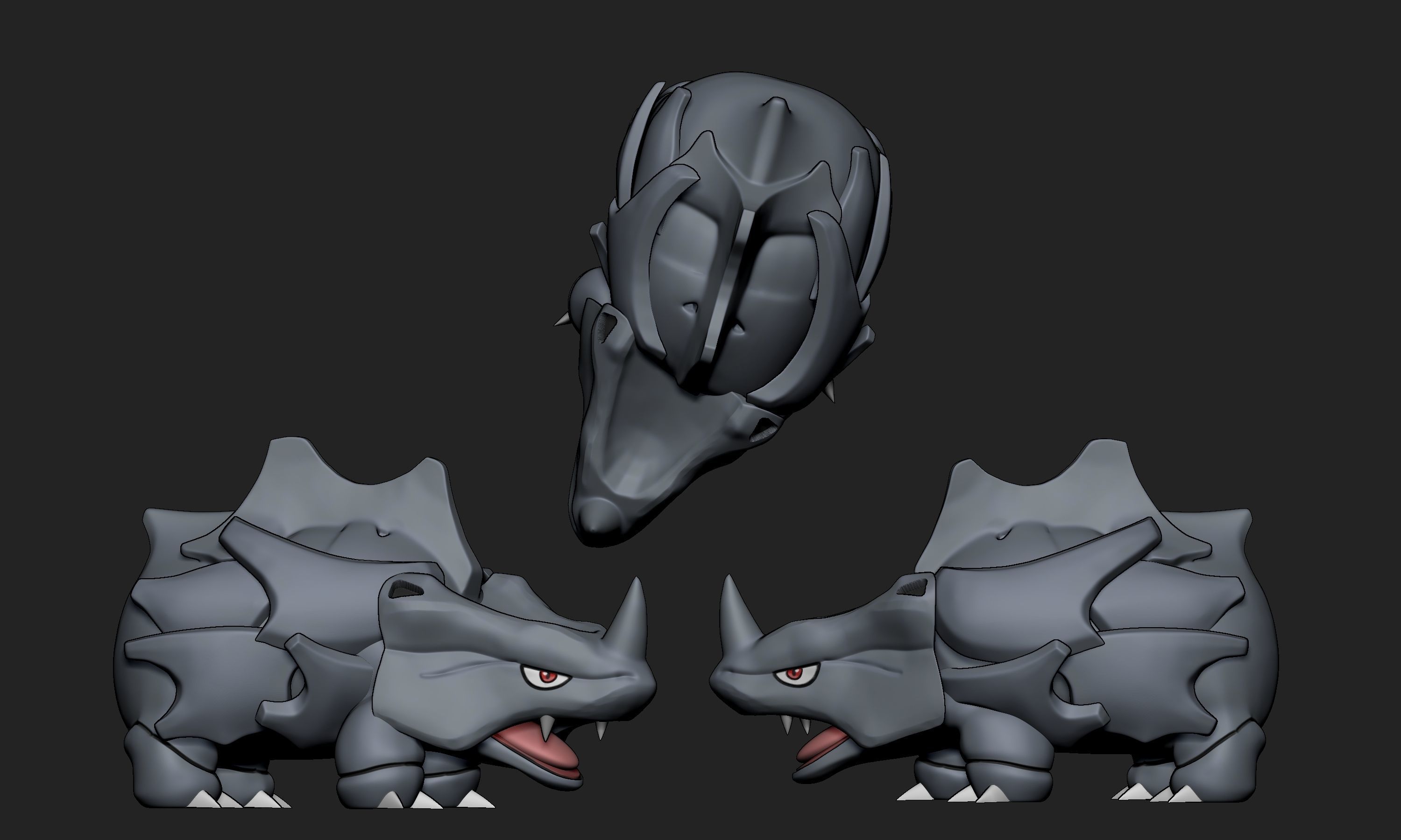 Pokemon - Rhyhorn with 2 different poses 3D print model_8