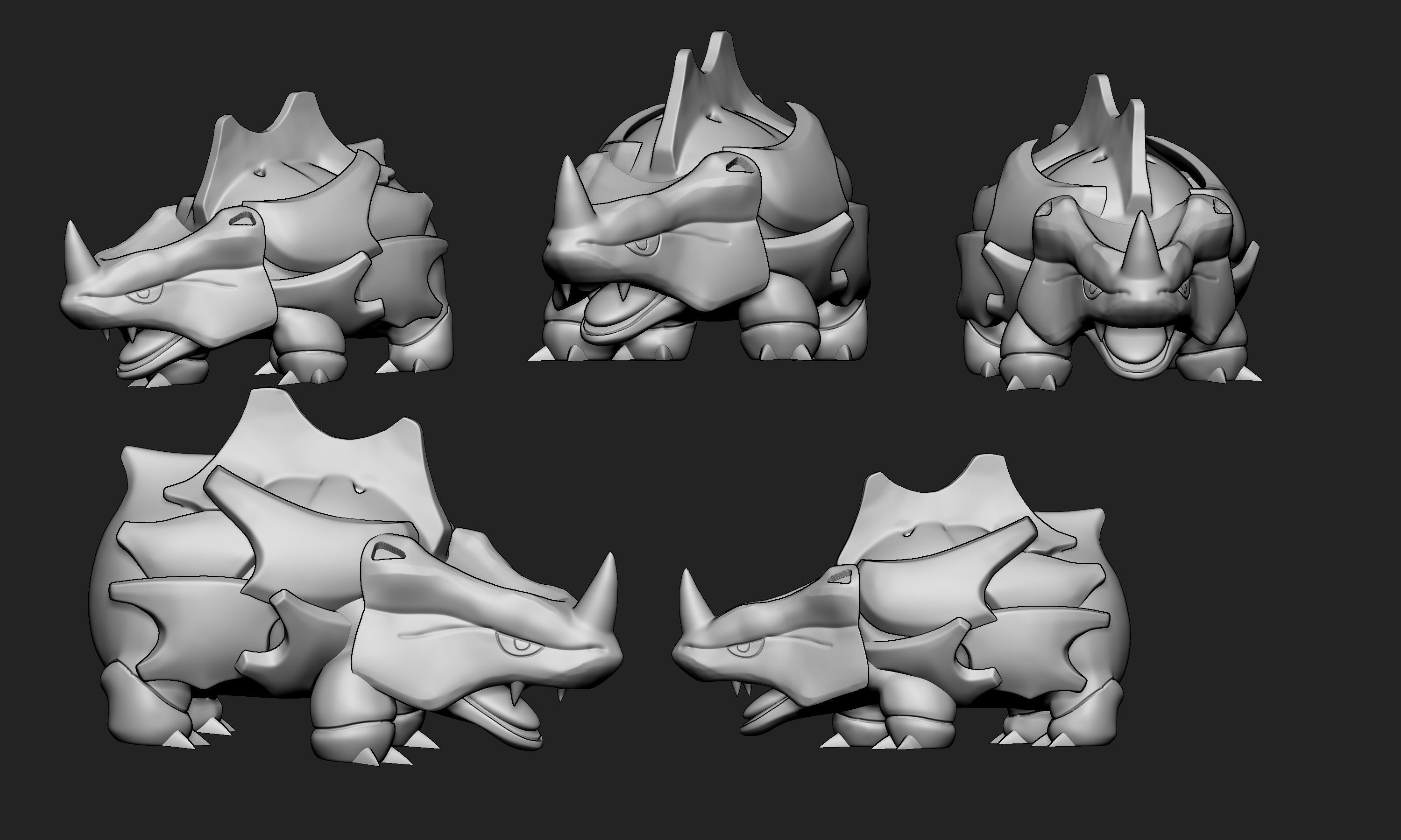 Pokemon - Rhyhorn with 2 different poses 3D print model_10