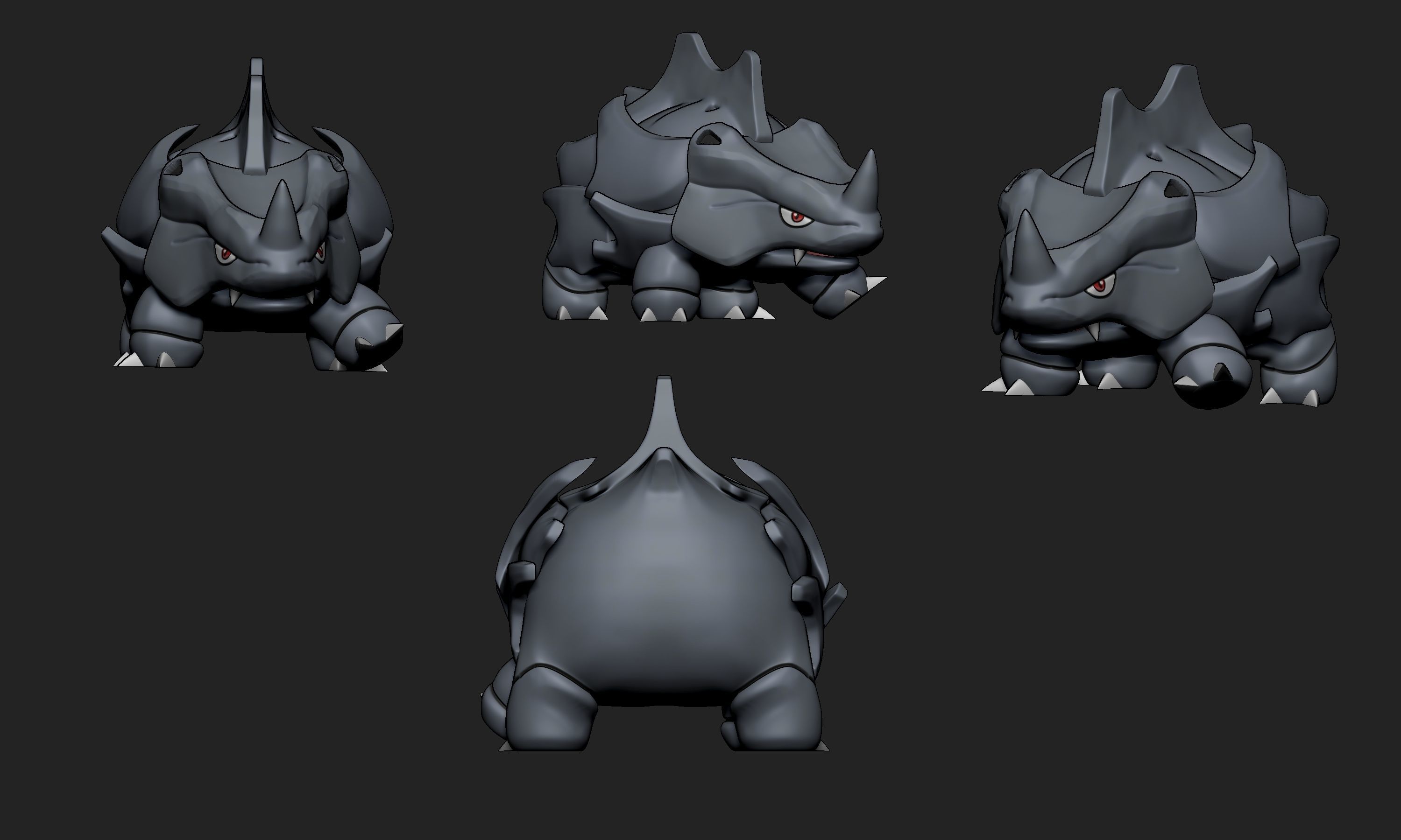 Pokemon - Rhyhorn with 2 different poses 3D print model_2