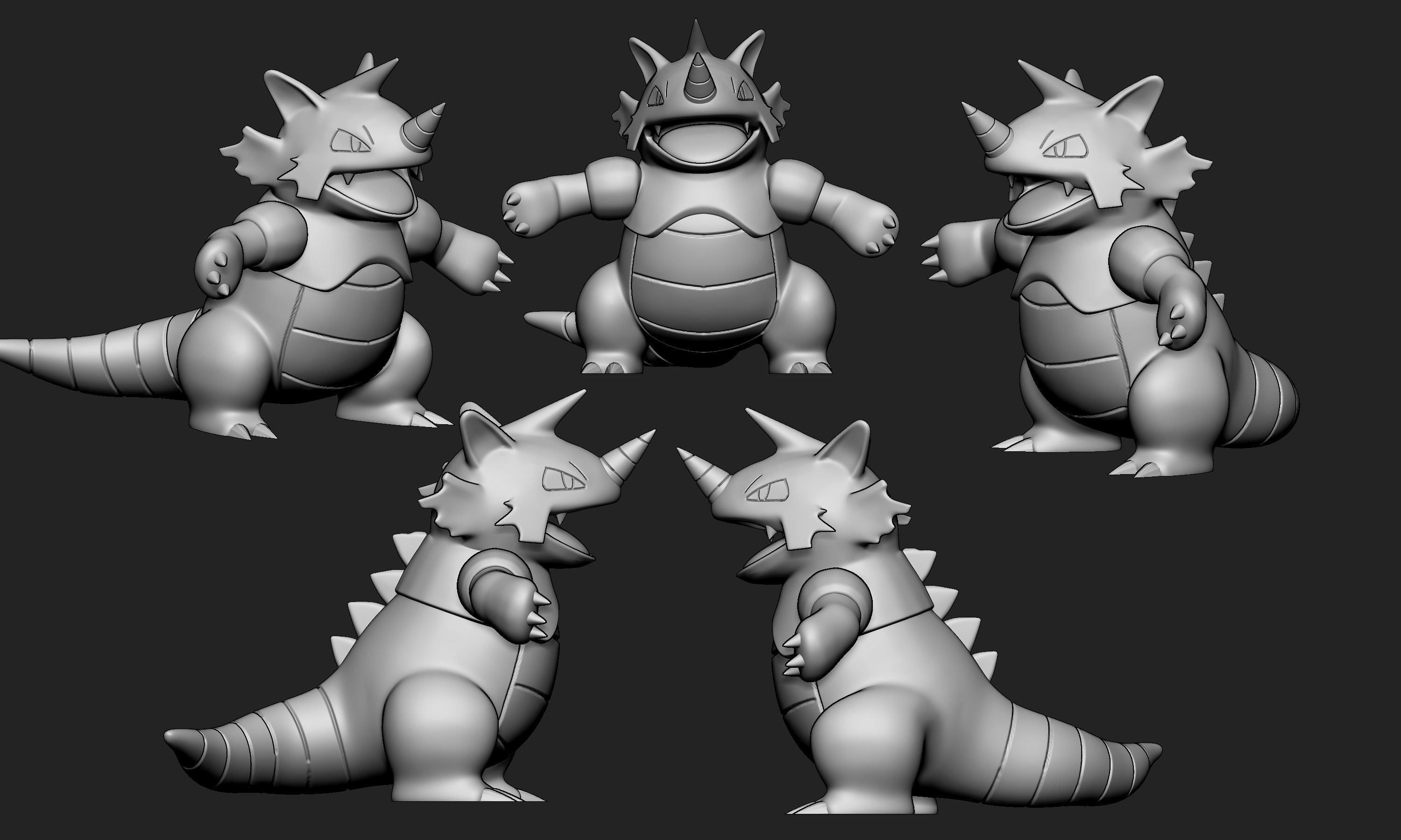 Pokemon - Rhydon with 2 different poses 3D print model_10