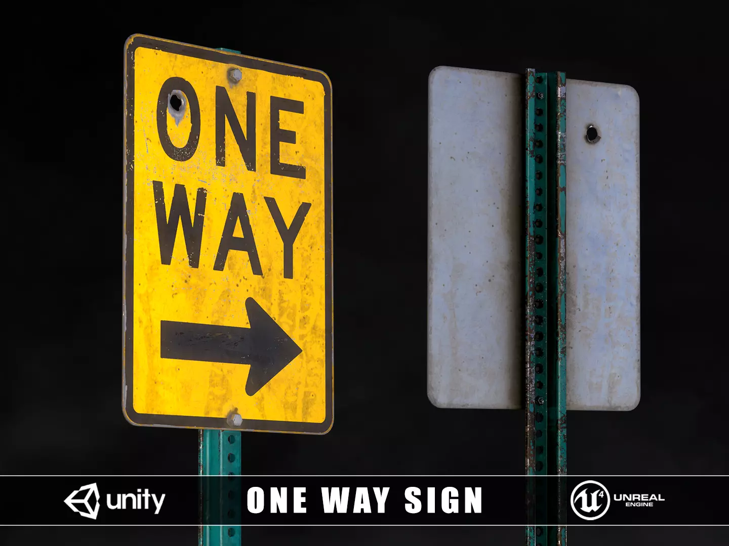 One Way Sign Low-poly 3D model