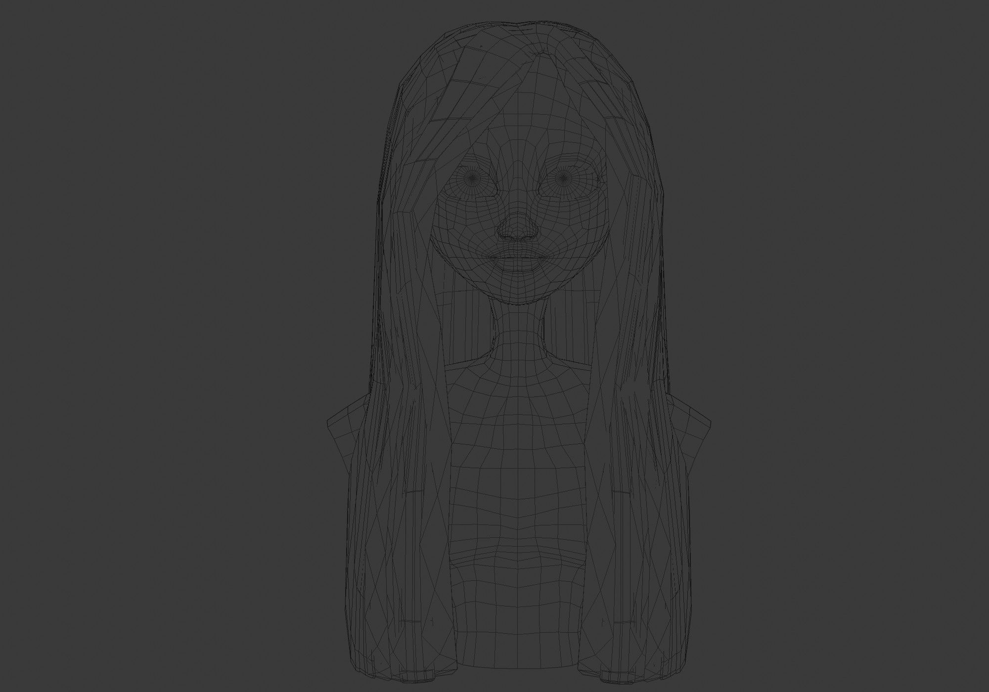 female long hairstyle Low-poly 3D model_5