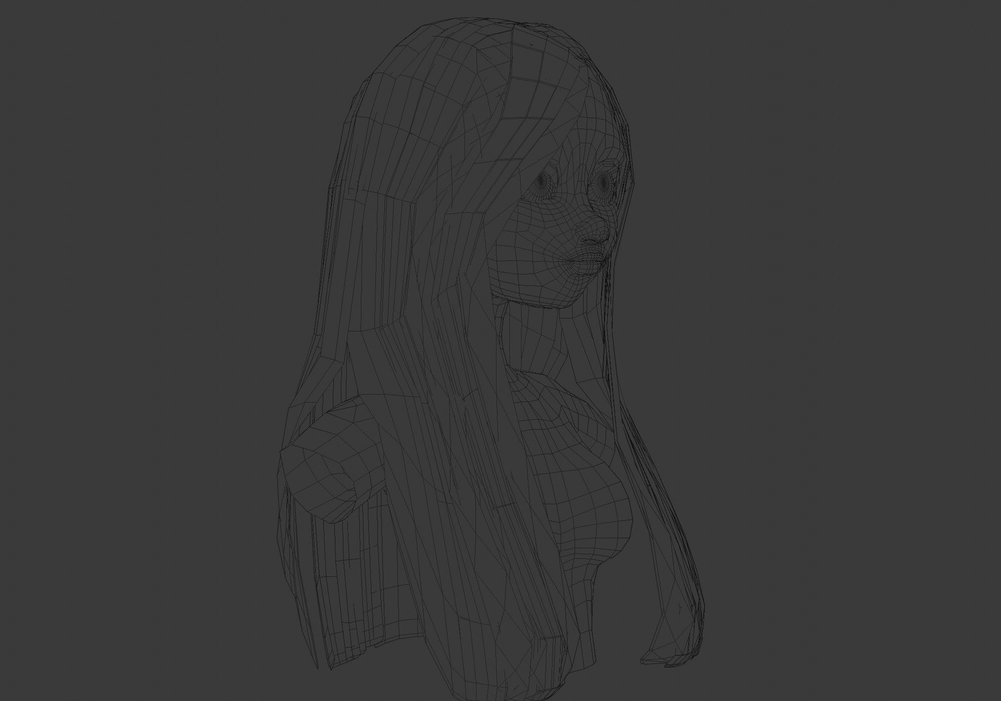 female long hairstyle Low-poly 3D model_6