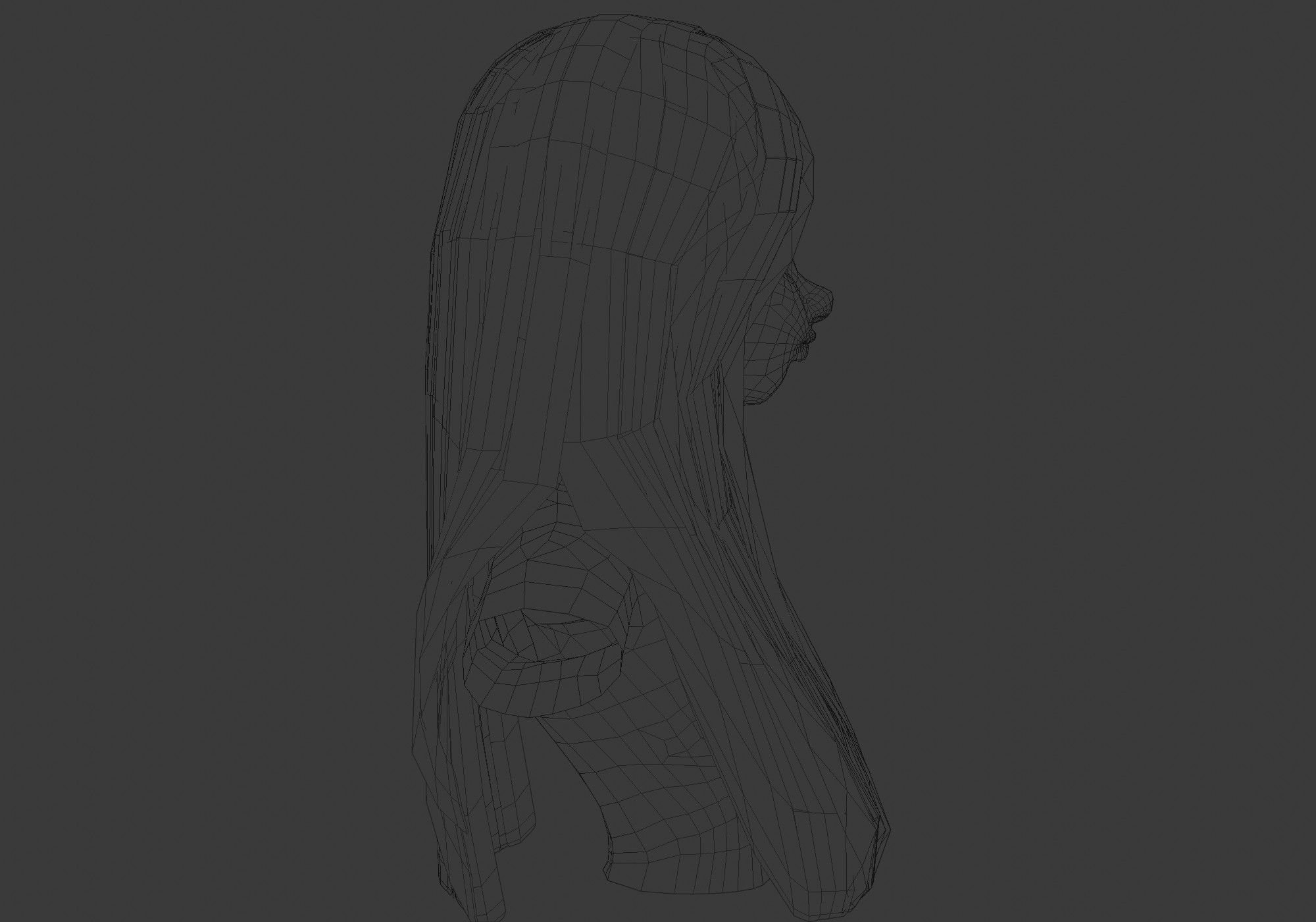 female long hairstyle Low-poly 3D model_7