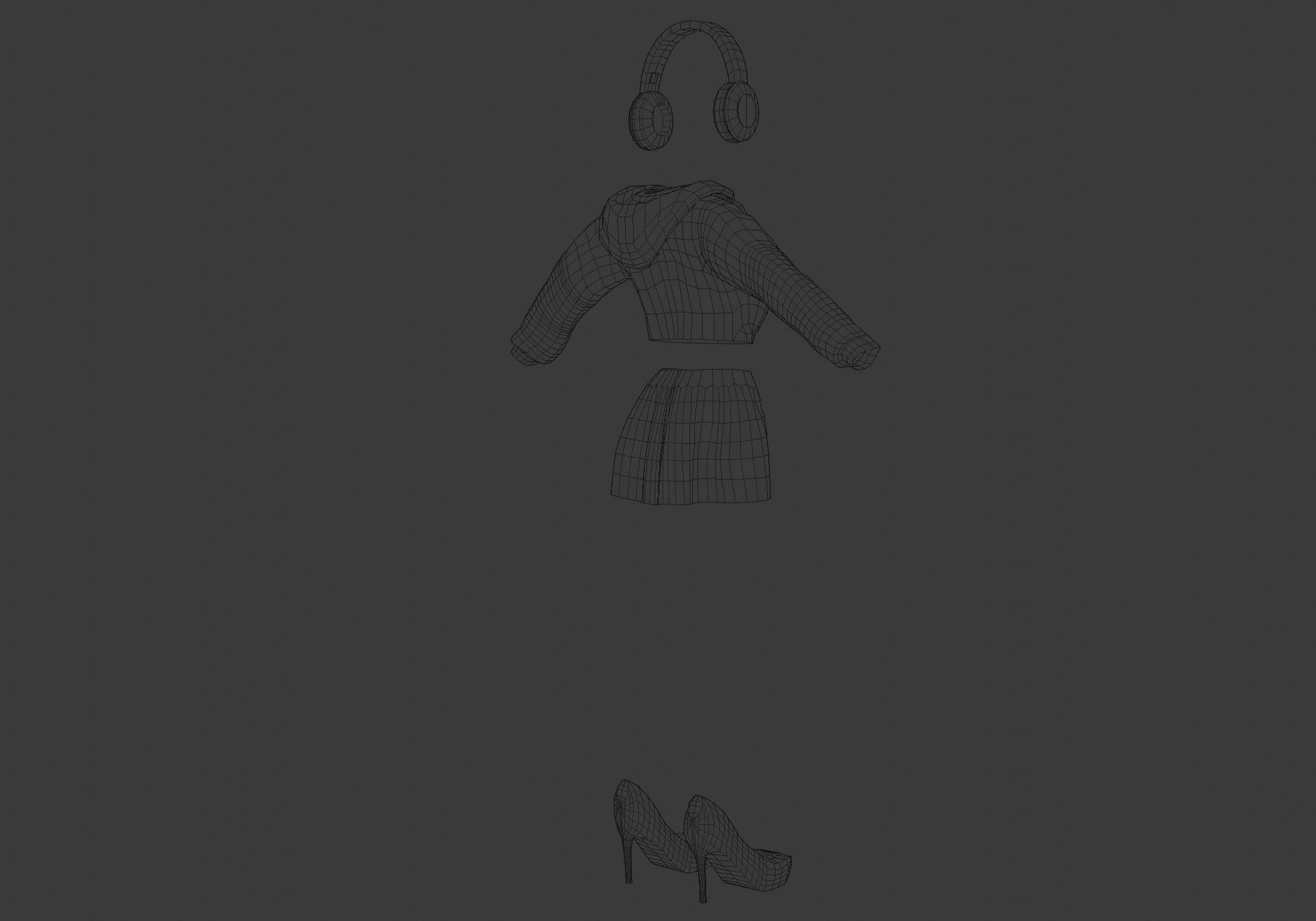 female cartoon outfit 3D model_8