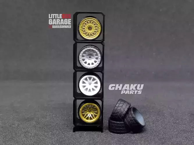 wheels rim rack display stand 4 box for diecast 64 scale 3D print model