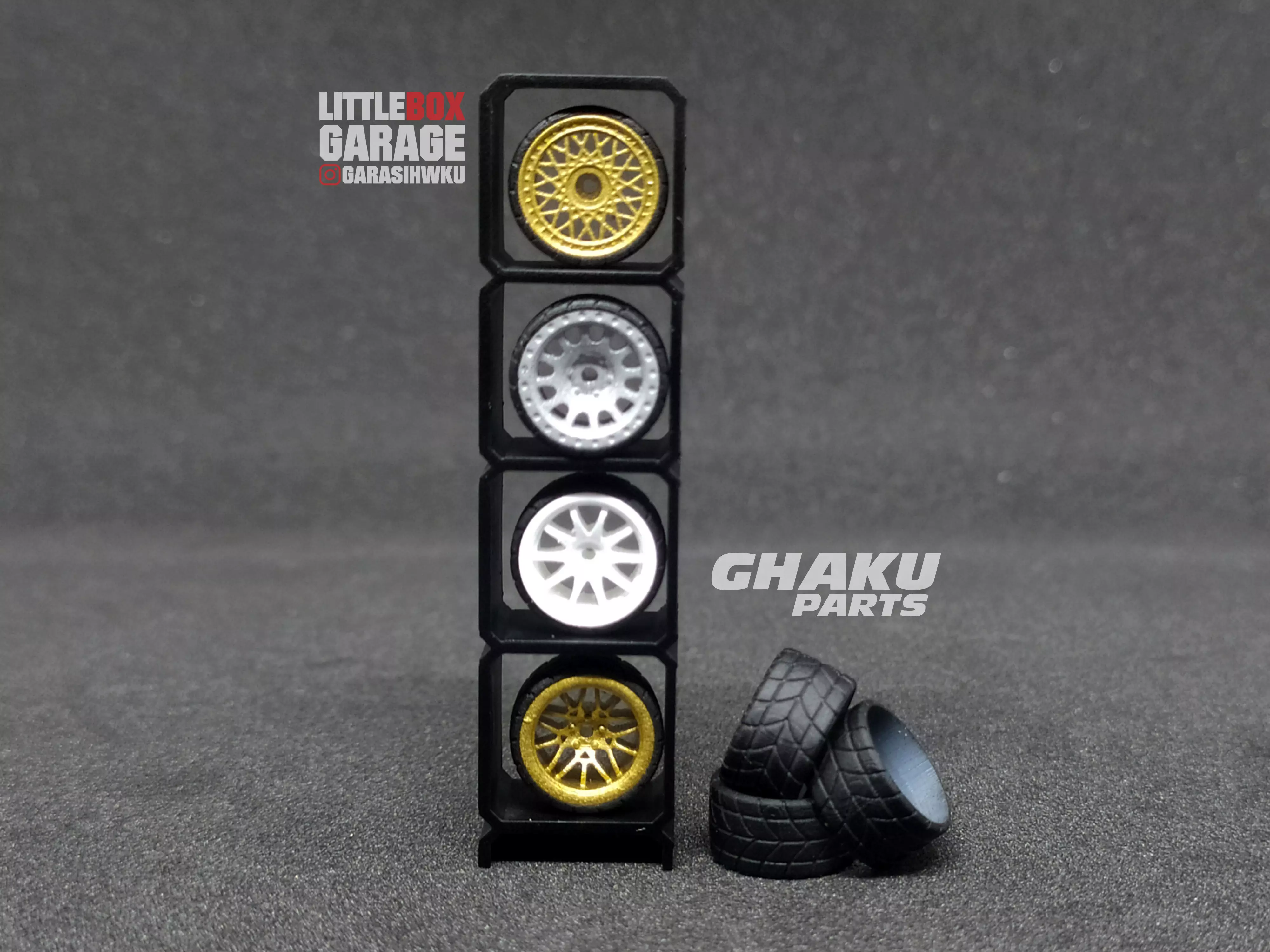 wheels rim rack display stand 4 box for diecast 64 scale 3D print model