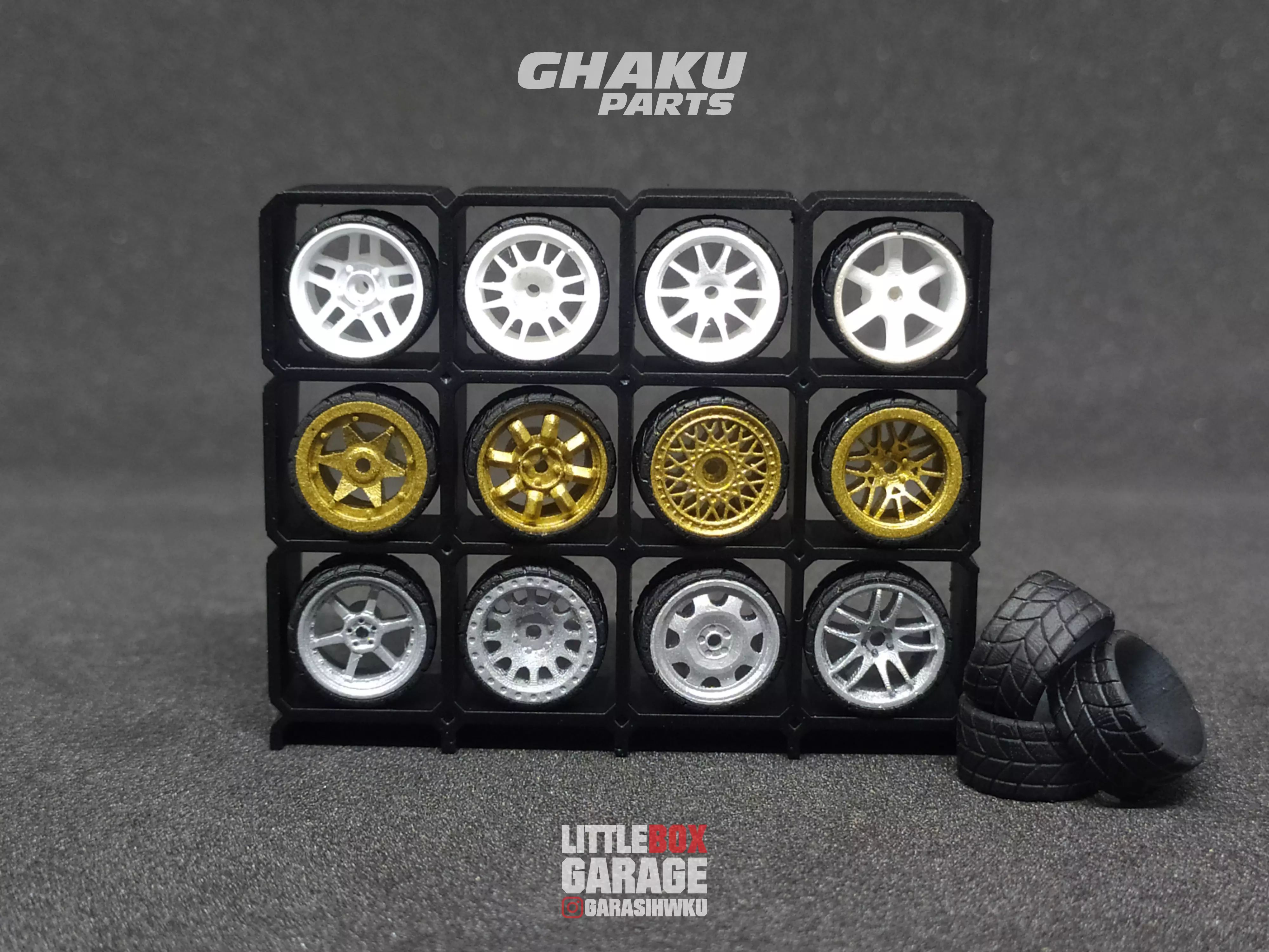 wheels rim rack display stand 12 box for diecast 64 scale 3D print model_0