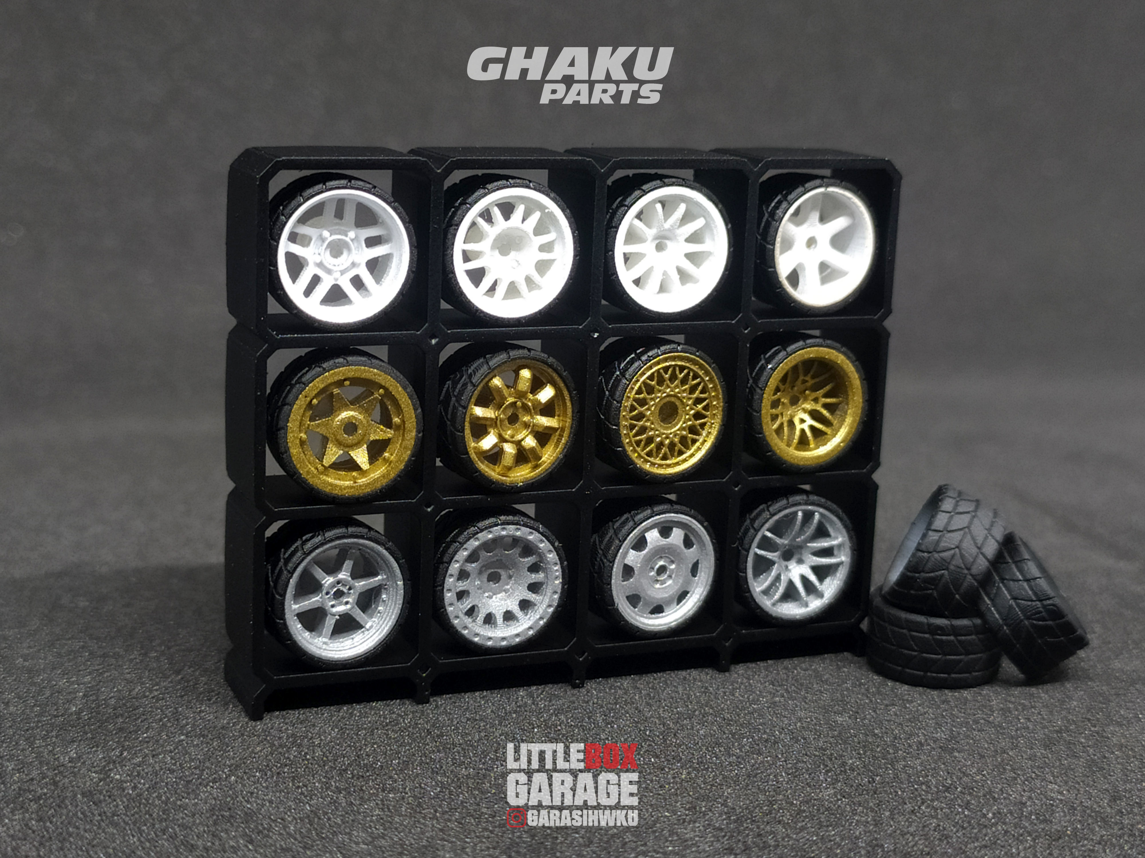wheels rim rack display stand 12 box for diecast 64 scale 3D print model_1