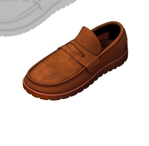 Cartoon High Poly Subdivision Brown Shoes Suede 3D Model Low-poly 3D model