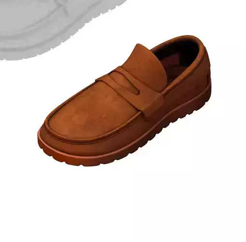 Cartoon High Poly Subdivision Brown Shoes Suede 3D Model Low-poly 3D model