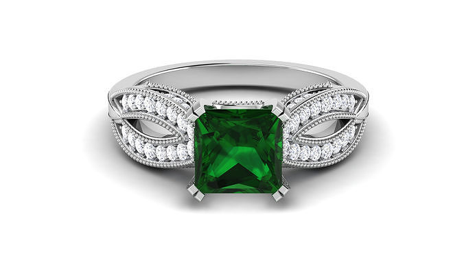 Solitaire Engagement Wedding Rings Princess Stone Bridal Ring 3D print model