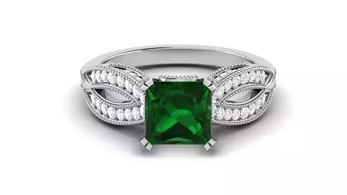 Solitaire Engagement Wedding Rings Princess Stone Bridal Ring 3D print model
