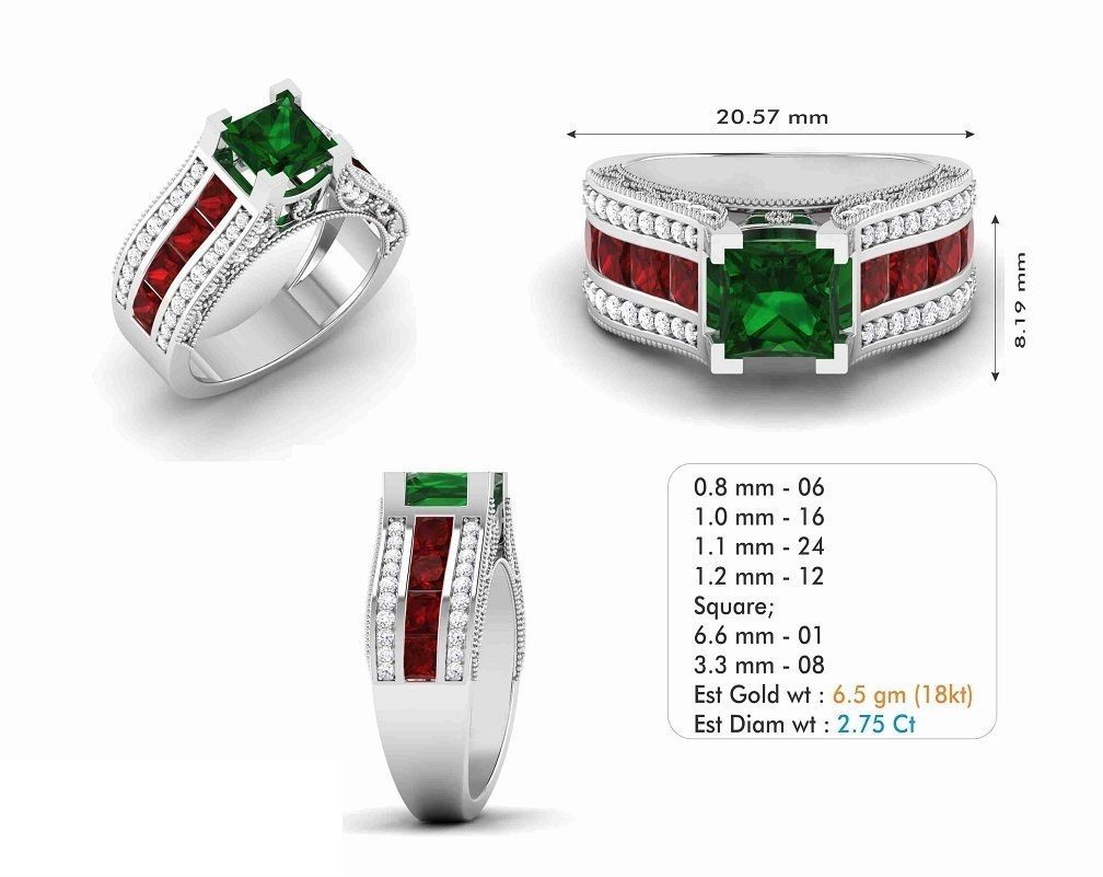 Solitaire Engagement Wedding Pricess Diamond Ring 3D print model_4