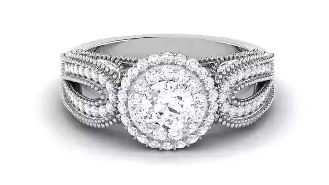 Solitaire Engagement Wedding Double Halo Bridal Ring 3D print model