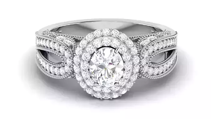 Solitaire Engagement Wedding Double Halo Oval Shape Bridal Ring 3D print model