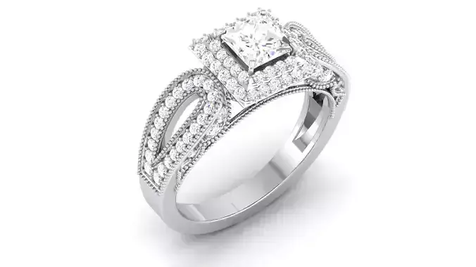  Engagement Wedding Double Halo Princess Stone Bridal Rings 3D print model