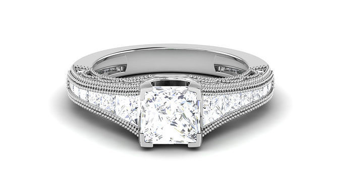 Solitaire Engagement Wedding Rings Princess Bridal Ring 3D print model