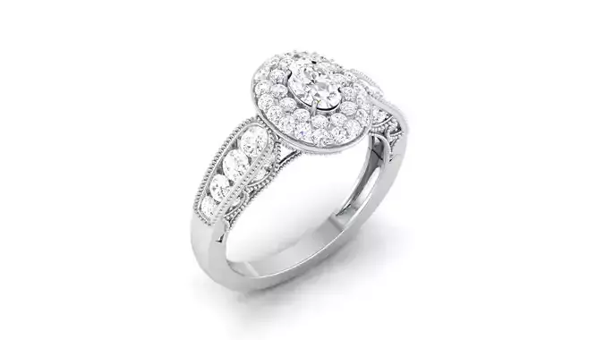 Solitaire Engagement Wedding Double Halo Oval Bridal Rings 3D print model