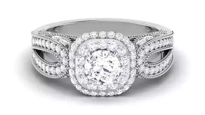 Solitaire Engagement Wedding Double Halo Ring 3D print model