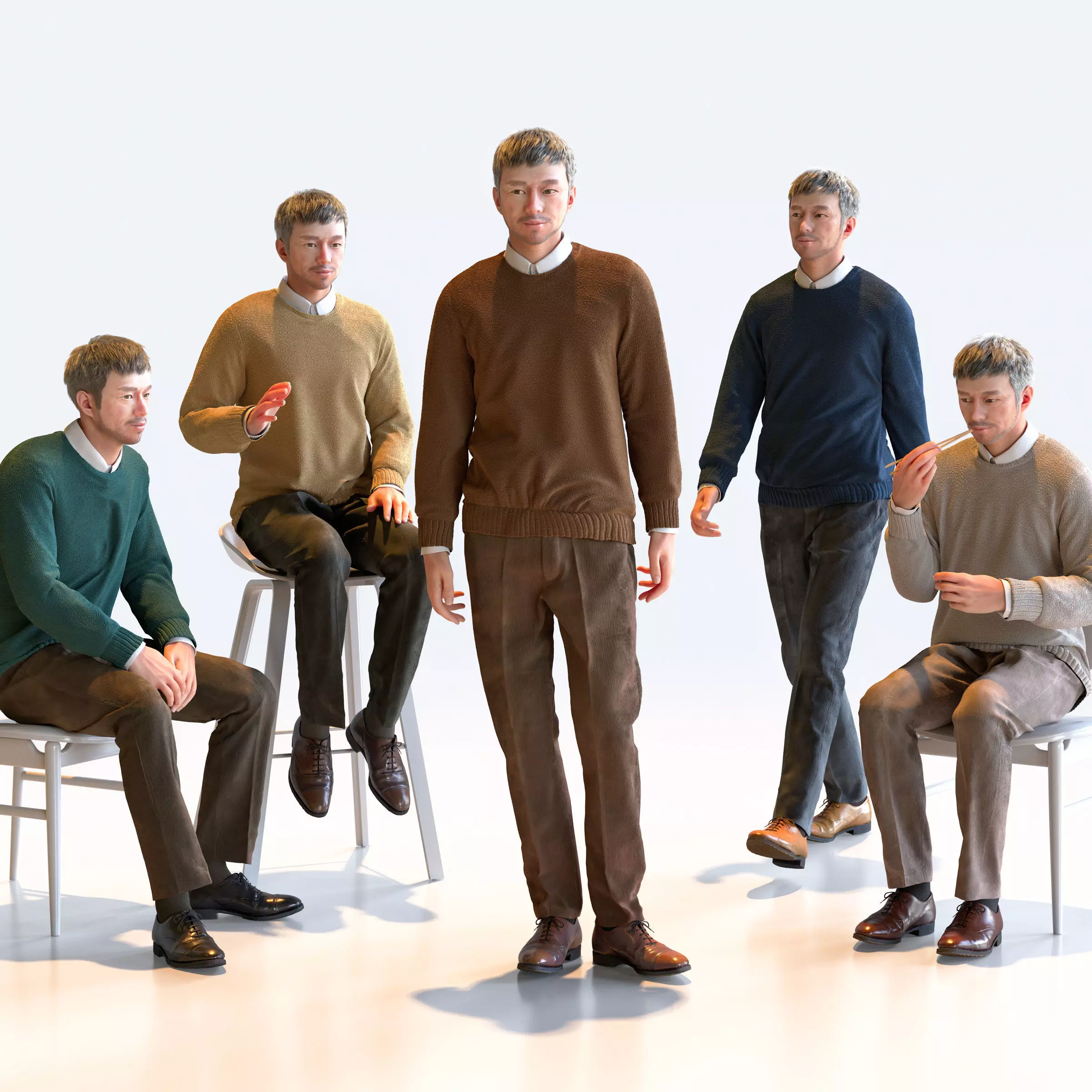 Posed Asian Smart Casual Man - 5 Pack 3 - S1-M3G 3D model_0