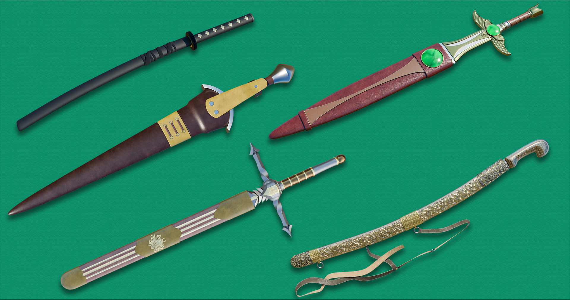 10 Swords Collection PBR Unity UE Arnold V-Ray Textures Included _3