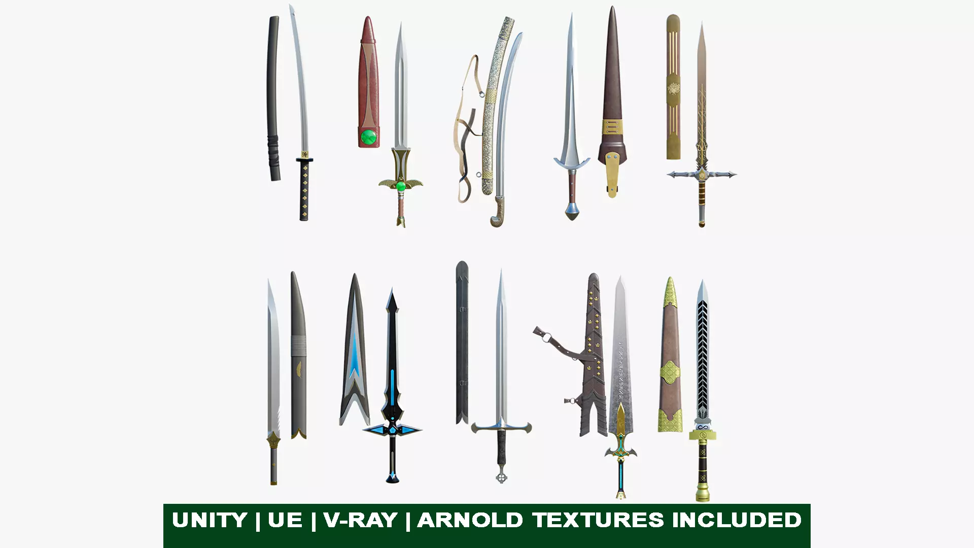 10 Swords Collection PBR Unity UE Arnold V-Ray Textures Included _0