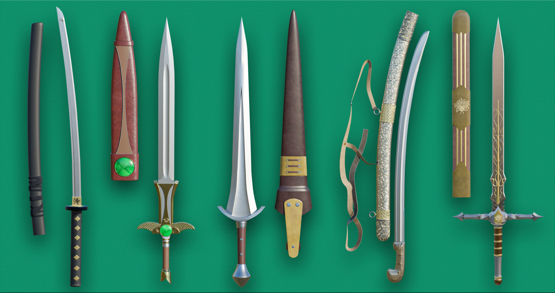 10 Swords Collection PBR Unity UE Arnold V-Ray Textures Included _1