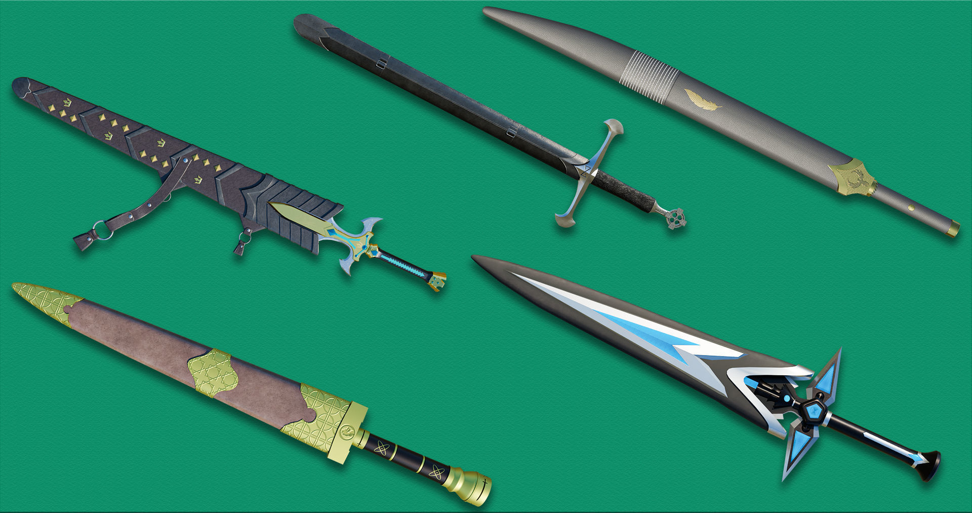 10 Swords Collection PBR Unity UE Arnold V-Ray Textures Included _4