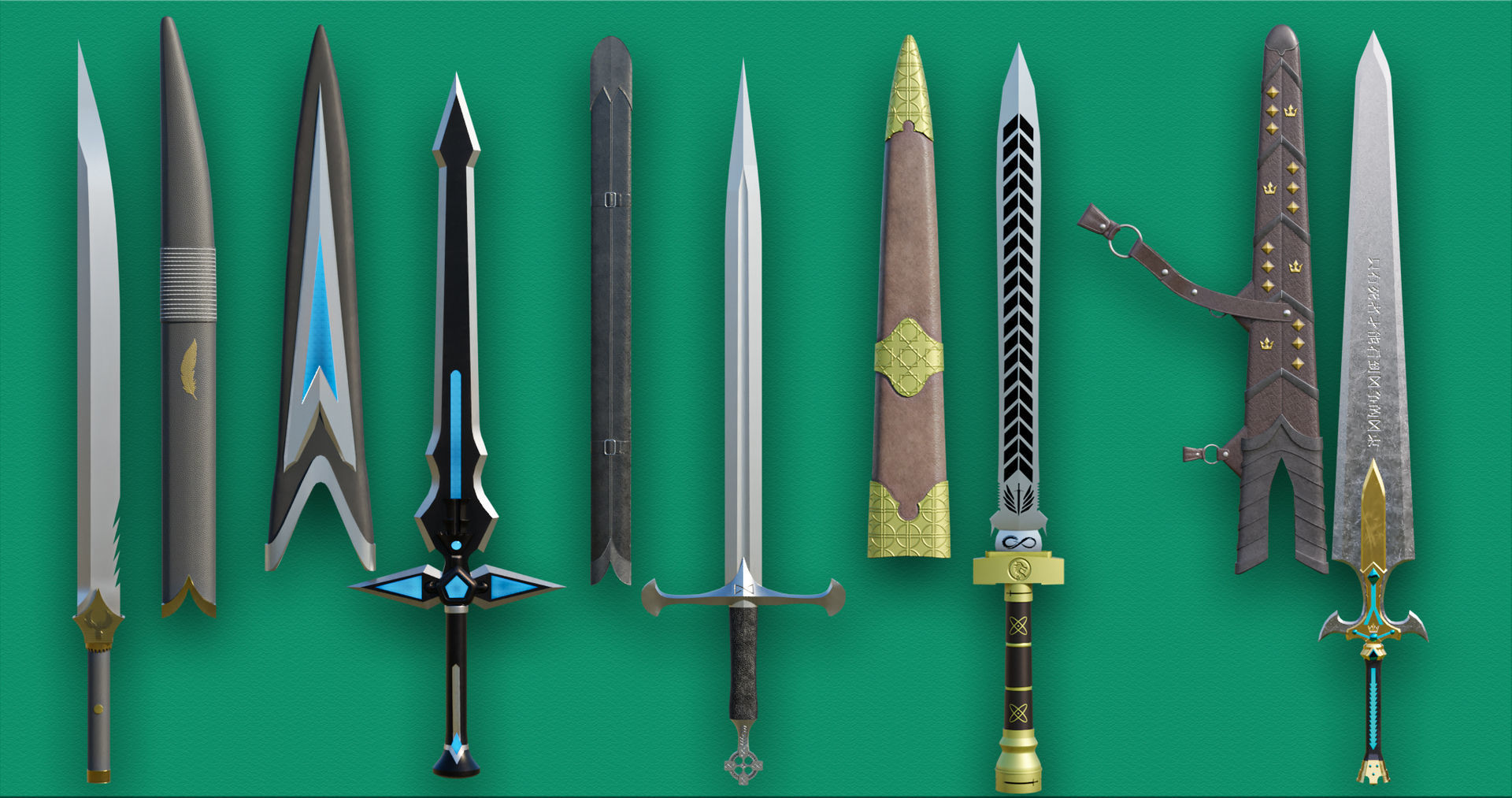10 Swords Collection PBR Unity UE Arnold V-Ray Textures Included _2