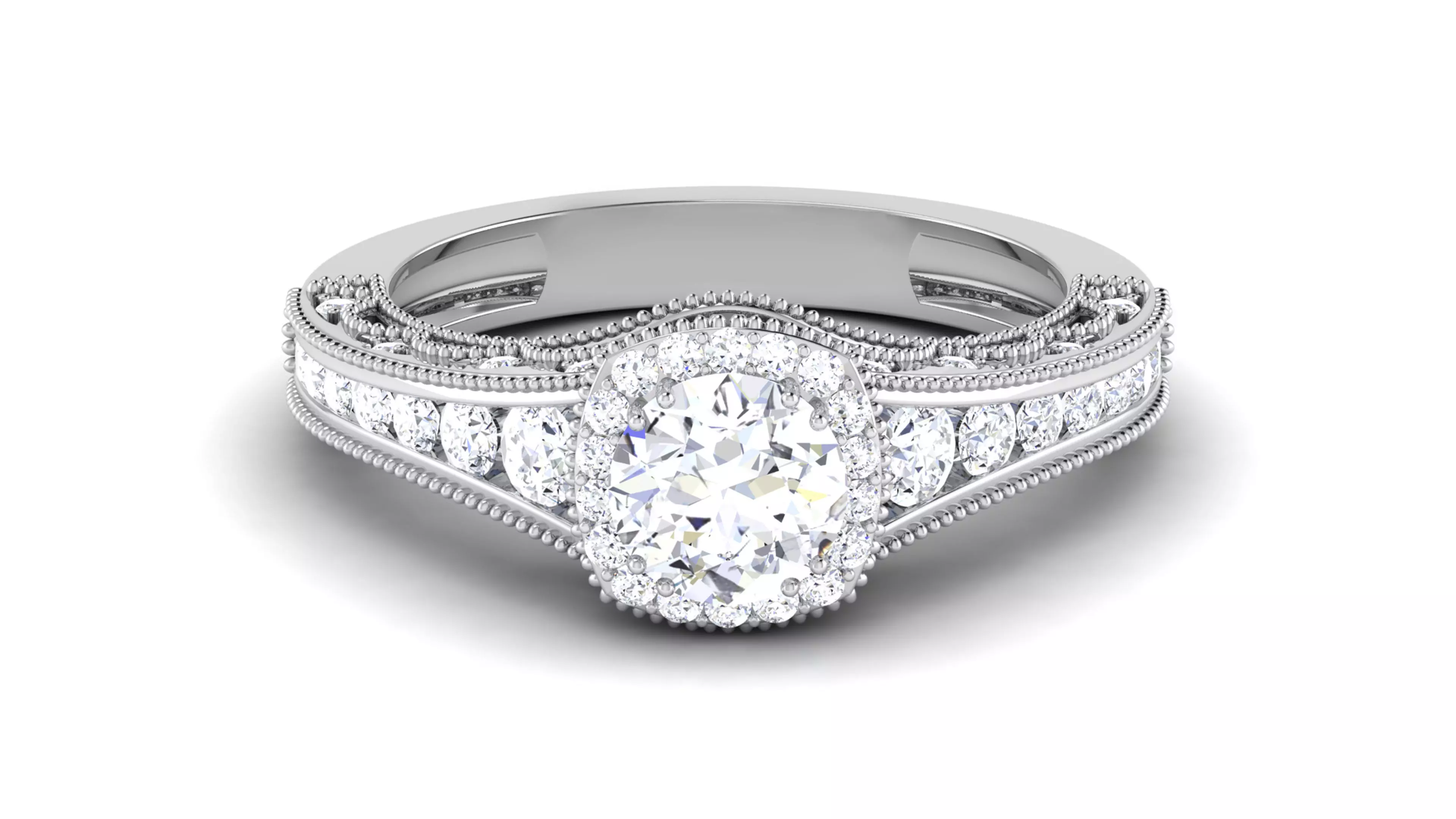 Solitaire Wedding Engagement Halo Ring 3dm STl OBJ FBX Details 3D print model_0