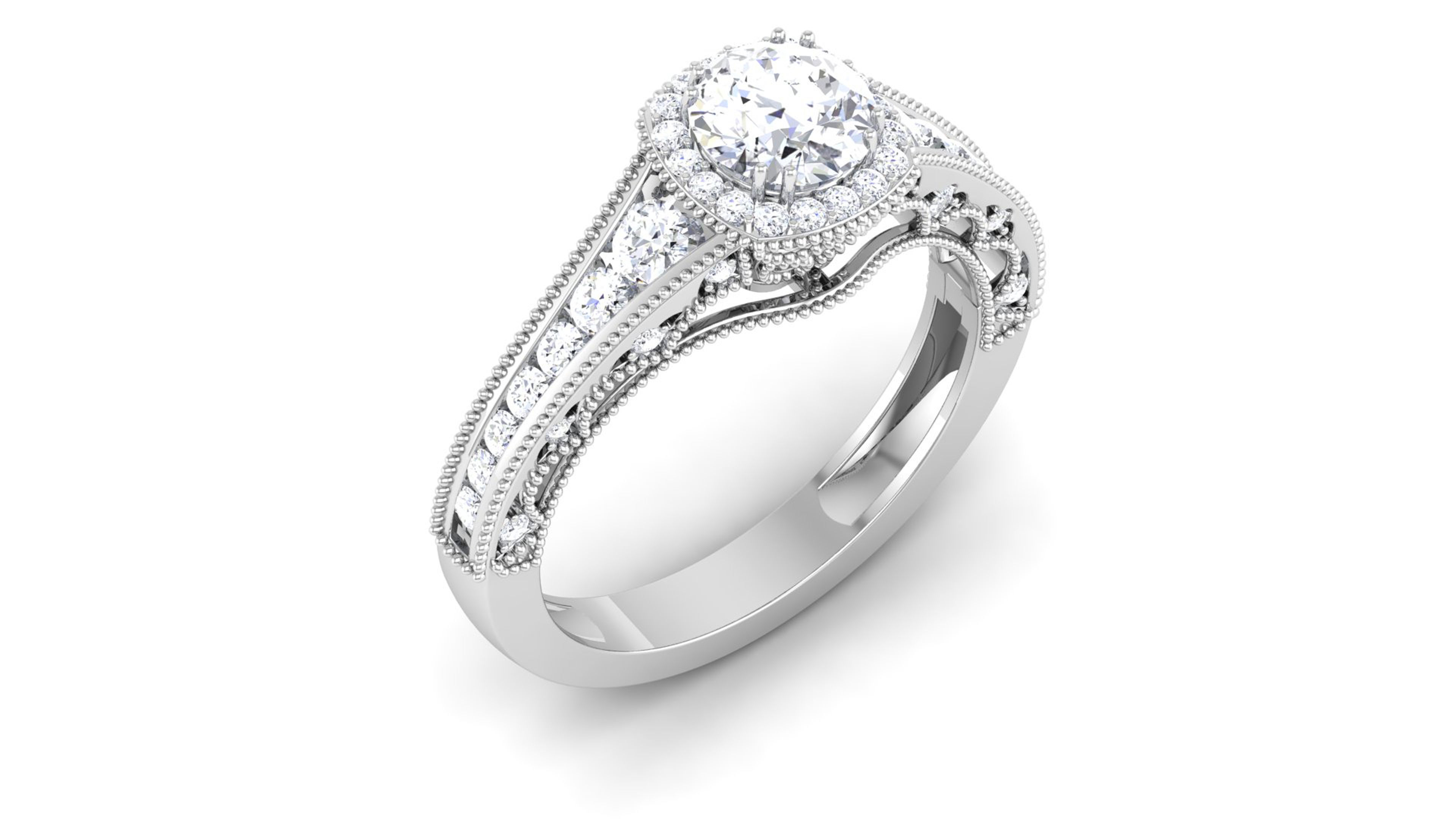 Solitaire Wedding Engagement Halo Ring 3dm STl OBJ FBX Details 3D print model_2