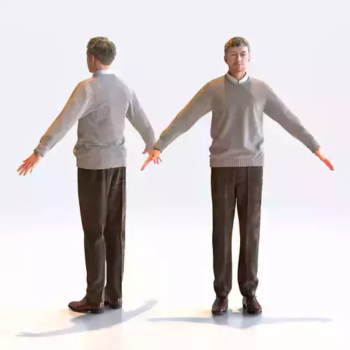 Asian Smart Casual Man in A-pose 3 - S1-M3G A 3D model